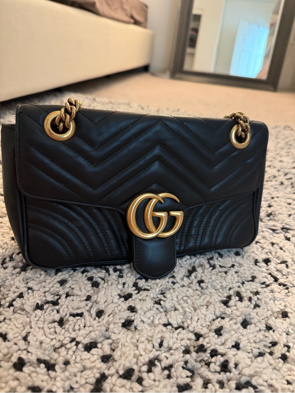 Gucci Black Quilted Marmont Shoulder Bag with Gold Double G